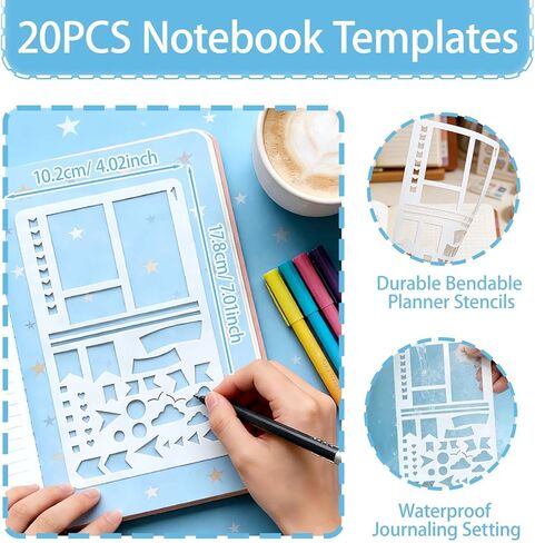 20Pcs Bullet Journal Stencils, Reusable Planner Stencils, Multi-Purpose Planning Template, Planner Accessories, Suitable for DIY Handbooks,Scrapbooking Drawing, Handmade Cards in Saudi Arabia