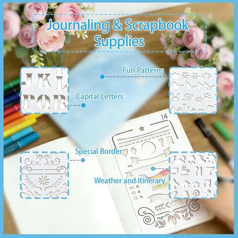 20Pcs Bullet Journal Stencils, Reusable Planner Stencils, Multi-Purpose Planning Template, Planner Accessories, Suitable for DIY Handbooks,Scrapbooking Drawing, Handmade Cards in Saudi Arabia