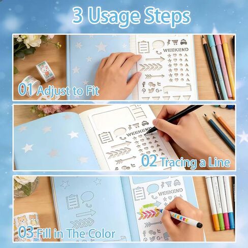 20Pcs Bullet Journal Stencils, Reusable Planner Stencils, Multi-Purpose Planning Template, Planner Accessories, Suitable for DIY Handbooks,Scrapbooking Drawing, Handmade Cards in Saudi Arabia