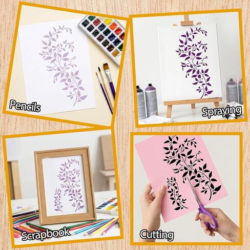 Large Vine Stencils for Painting on Wood Wall, Tree Vine Leaf Stencil, Reusable Ivy Stencil Drawing Template, Layering Leaf Leaves Stencils for Furniture, Canvas, Wood, Home Decor, DIY Crafts in Saudi Arabia