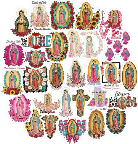 30Pcs Our Lady of Guadalupe Stickers Pack – Virgin Mary Vinyl Stickers for Journals, Laptops, Scrapbooks, Faith-Based Gifts, Religious Catholic Decals in Kuwait
