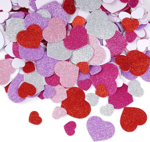 1 Pack 360pcs Foam Heart Stickers Self Adhesive Glitter Heart Shapes Decals for Valentine's Day Decoration DIY Craft Greeting Cards Party Gift Supplies, 5 Colors (Red Pink Rose White Purple) in Saudi Arabia