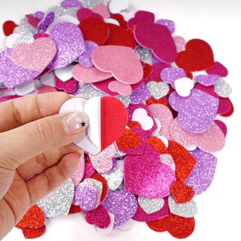 1 Pack 360pcs Foam Heart Stickers Self Adhesive Glitter Heart Shapes Decals for Valentine's Day Decoration DIY Craft Greeting Cards Party Gift Supplies, 5 Colors (Red Pink Rose White Purple) in Saudi Arabia