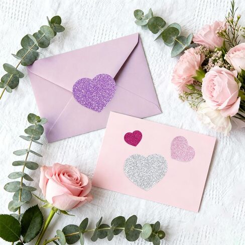1 Pack 360pcs Foam Heart Stickers Self Adhesive Glitter Heart Shapes Decals for Valentine's Day Decoration DIY Craft Greeting Cards Party Gift Supplies, 5 Colors (Red Pink Rose White Purple) in Saudi Arabia