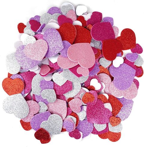 1 Pack 360pcs Foam Heart Stickers Self Adhesive Glitter Heart Shapes Decals for Valentine's Day Decoration DIY Craft Greeting Cards Party Gift Supplies, 5 Colors (Red Pink Rose White Purple) in Saudi Arabia
