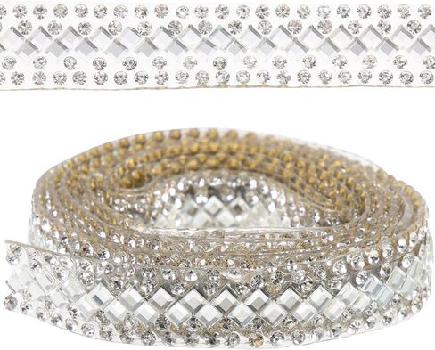 TEHAUX 1 لفة ذاتية اللصق من حجر الراين شريط بلينغ الحرفية للملابس DIY المشاريع القابلة للقص سلسلة حجر الراين الزخرفية مقاومة للاهتراء زي إكسسوارات خفيفة الوزن محمولة in Kuwait