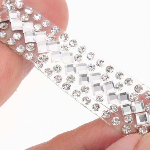 TEHAUX 1 لفة ذاتية اللصق من حجر الراين شريط بلينغ الحرفية للملابس DIY المشاريع القابلة للقص سلسلة حجر الراين الزخرفية مقاومة للاهتراء زي إكسسوارات خفيفة الوزن محمولة in Kuwait