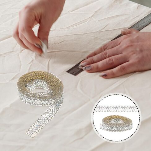 TEHAUX 1 لفة ذاتية اللصق من حجر الراين شريط بلينغ الحرفية للملابس DIY المشاريع القابلة للقص سلسلة حجر الراين الزخرفية مقاومة للاهتراء زي إكسسوارات خفيفة الوزن محمولة in Kuwait