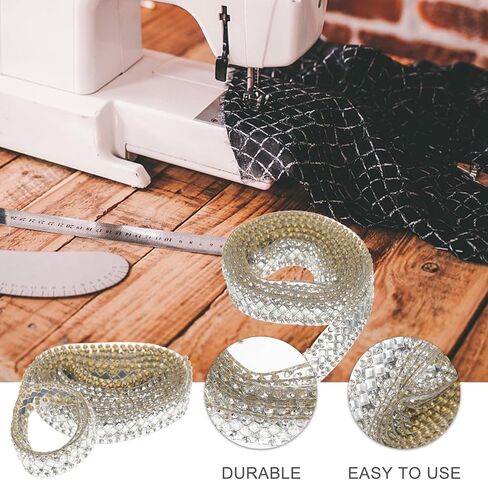 TEHAUX 1 لفة ذاتية اللصق من حجر الراين شريط بلينغ الحرفية للملابس DIY المشاريع القابلة للقص سلسلة حجر الراين الزخرفية مقاومة للاهتراء زي إكسسوارات خفيفة الوزن محمولة in Kuwait