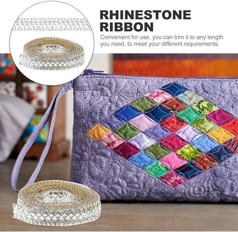 TEHAUX 1 لفة ذاتية اللصق من حجر الراين شريط بلينغ الحرفية للملابس DIY المشاريع القابلة للقص سلسلة حجر الراين الزخرفية مقاومة للاهتراء زي إكسسوارات خفيفة الوزن محمولة in Kuwait