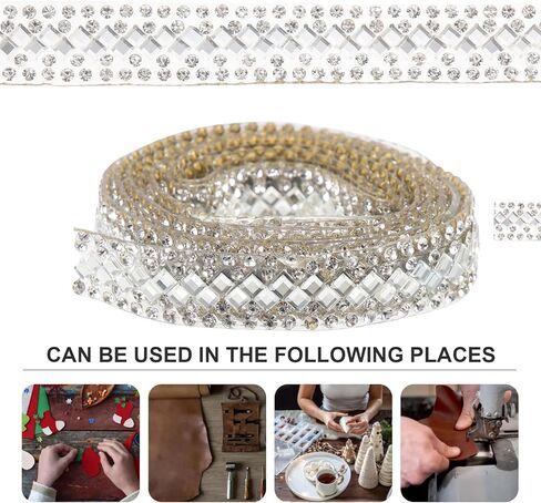 TEHAUX 1 لفة ذاتية اللصق من حجر الراين شريط بلينغ الحرفية للملابس DIY المشاريع القابلة للقص سلسلة حجر الراين الزخرفية مقاومة للاهتراء زي إكسسوارات خفيفة الوزن محمولة in Kuwait