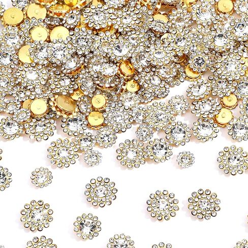 200 PCS 4 Sizes Sew on Rhinestones, Flower Rhinestones Crystal Glass with Metal Base Glitter Sunflower Claw Flatback Beads for Crafting Bedazzling Clothes Hats Bags Sewing Accessories (Gold White) in Saudi Arabia