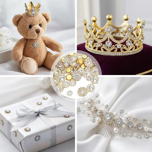 200 PCS 4 Sizes Sew on Rhinestones, Flower Rhinestones Crystal Glass with Metal Base Glitter Sunflower Claw Flatback Beads for Crafting Bedazzling Clothes Hats Bags Sewing Accessories (Gold White) in Saudi Arabia