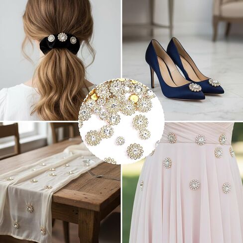 200 PCS 4 Sizes Sew on Rhinestones, Flower Rhinestones Crystal Glass with Metal Base Glitter Sunflower Claw Flatback Beads for Crafting Bedazzling Clothes Hats Bags Sewing Accessories (Gold White) in Saudi Arabia