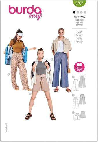 Burda Style X05707BURDA من السهل صنع سراويل Lyocell من Misses، وبنطلون فيسكوز، وحزمة أنماط الخياطة من Marlene Jeans، رمز التصميم B5707، المقاسات 8-18 (34-44) in Kuwait