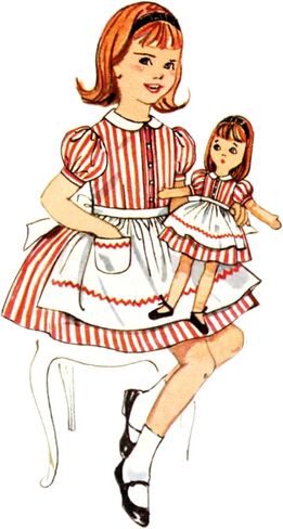 Simplicity SS3117A فستان ومئزر الأطفال الكلاسيكي من الخمسينيات، فستان الدمى والدمى وحزمة نمط الخياطة المئزر، رمز التصميم S3117، الأحجام 2-3-4-5-6 in Kuwait