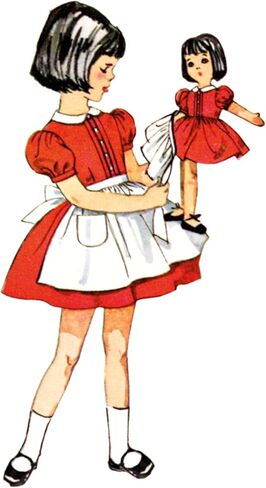 Simplicity SS3117A فستان ومئزر الأطفال الكلاسيكي من الخمسينيات، فستان الدمى والدمى وحزمة نمط الخياطة المئزر، رمز التصميم S3117، الأحجام 2-3-4-5-6 in Kuwait