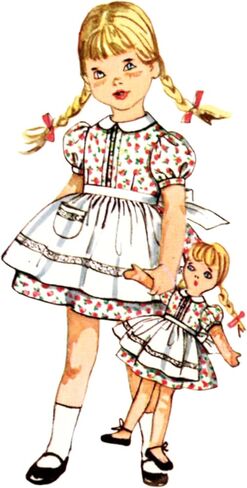 Simplicity SS3117A فستان ومئزر الأطفال الكلاسيكي من الخمسينيات، فستان الدمى والدمى وحزمة نمط الخياطة المئزر، رمز التصميم S3117، الأحجام 2-3-4-5-6 in Kuwait