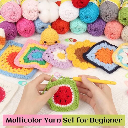 خيوط قطنية Katech 20 Mini 1OO% للكروشيه - وزن 3 DK - 1780 ياردة من خيوط الأطفال الناعمة للحرف اليدوية - مجموعة خيوط متعددة الألوان لحياكة ملابس الأطفال، مجموعة قوس قزح الأفغانية للمبتدئين والكروشيه (25 جم/89 ياردة) in Kuwait