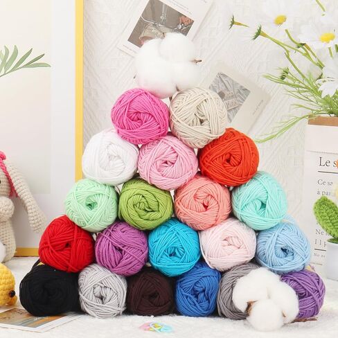 خيوط قطنية Katech 20 Mini 1OO% للكروشيه - وزن 3 DK - 1780 ياردة من خيوط الأطفال الناعمة للحرف اليدوية - مجموعة خيوط متعددة الألوان لحياكة ملابس الأطفال، مجموعة قوس قزح الأفغانية للمبتدئين والكروشيه (25 جم/89 ياردة) in Kuwait