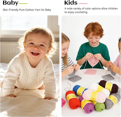 خيوط قطنية Katech 20 Mini 1OO% للكروشيه - وزن 3 DK - 1780 ياردة من خيوط الأطفال الناعمة للحرف اليدوية - مجموعة خيوط متعددة الألوان لحياكة ملابس الأطفال، مجموعة قوس قزح الأفغانية للمبتدئين والكروشيه (25 جم/89 ياردة) in Kuwait