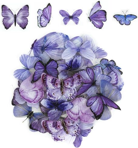 40 PCS Purple Butterfly Stickers, PET Vintage Butterfly Decorative Decals for Scrapbook Junk Journal Water Bottle Diary Gift Wrapping in Kuwait