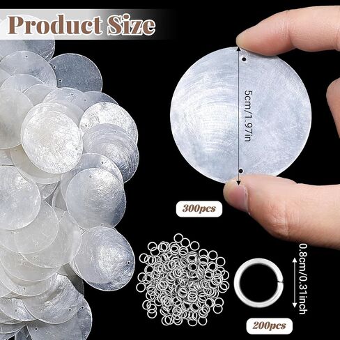 SHENLIU قذائف كابيز مستديرة، 300 قطعة من قذائف كابيز و200 قطعة من سلاسل إكليل الصدف السائبة، 2 بوصة قلادات فارغة مع فتحتين لدقات الرياح ديكور منزلي لحفلات أعياد الميلاد وحفلات DIY للتعليق in Kuwait