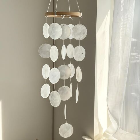 SHENLIU قذائف كابيز مستديرة، 300 قطعة من قذائف كابيز و200 قطعة من سلاسل إكليل الصدف السائبة، 2 بوصة قلادات فارغة مع فتحتين لدقات الرياح ديكور منزلي لحفلات أعياد الميلاد وحفلات DIY للتعليق in Kuwait