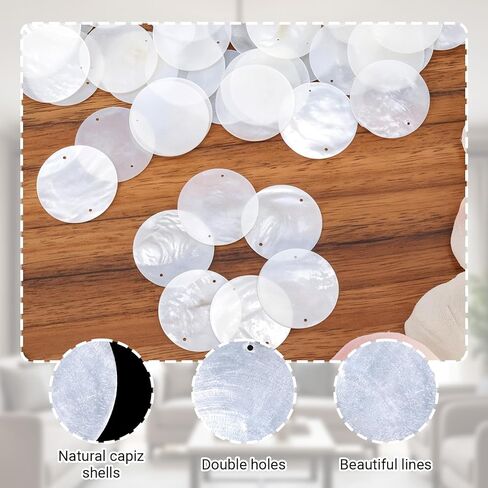 SHENLIU قذائف كابيز مستديرة، 300 قطعة من قذائف كابيز و200 قطعة من سلاسل إكليل الصدف السائبة، 2 بوصة قلادات فارغة مع فتحتين لدقات الرياح ديكور منزلي لحفلات أعياد الميلاد وحفلات DIY للتعليق in Kuwait