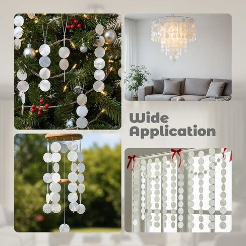 SHENLIU قذائف كابيز مستديرة، 300 قطعة من قذائف كابيز و200 قطعة من سلاسل إكليل الصدف السائبة، 2 بوصة قلادات فارغة مع فتحتين لدقات الرياح ديكور منزلي لحفلات أعياد الميلاد وحفلات DIY للتعليق in Kuwait