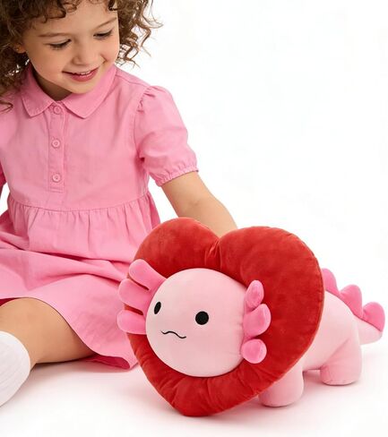 MaoGoLan Valentines Axolotl القطيفة مع غطاء على شكل قلب، وسادة رمي حيوانات محشوة اسفنجية وناعمة، 40.64 سم هدية قطيفة على شكل قلب محبب لعيد الحب، عيد الميلاد، الذكرى السنوية، عيد الأم in Kuwait