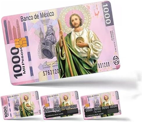 Credit Card Vinyl Sticker, San Judas Mexican 1000 Pesos Design, 4 Pack in Saudi Arabia