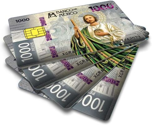 Credit Card Vinyl Sticker, San Judas Mexican 1000 Pesos Design, 4 Pack in Saudi Arabia