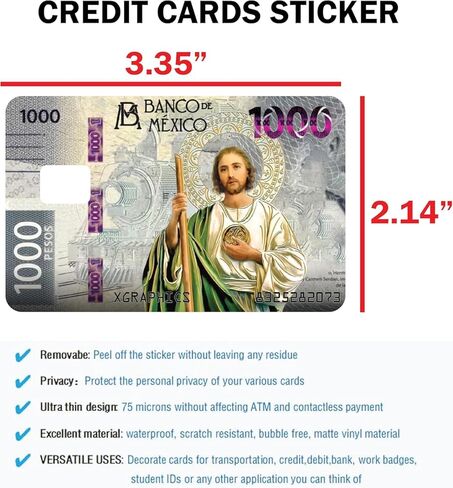 Credit Card Vinyl Sticker, San Judas Mexican 1000 Pesos Design, 4 Pack in Saudi Arabia