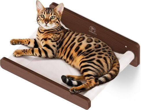 Space-Saving Cat Wall Shelves – Interactive Cat Wall Climber with Hammock & Dog Proof Feeding Station for Small & Medium Indoor Breeds – Solid Walnut Wood with Beige Carpet in Saudi Arabia