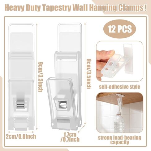 Sliner 12 Pcs Large Tapestry Wall Hangers Heavy Duty Self Adhesive Quilt Wall Hanging Clips Plastic Sticky Rug Hanger for Display Quilt Clamps Rack Mount for Tapestry Blankets and Other Textile in Saudi Arabia