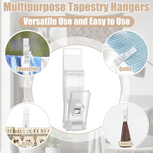 Sliner 12 Pcs Large Tapestry Wall Hangers Heavy Duty Self Adhesive Quilt Wall Hanging Clips Plastic Sticky Rug Hanger for Display Quilt Clamps Rack Mount for Tapestry Blankets and Other Textile in Saudi Arabia