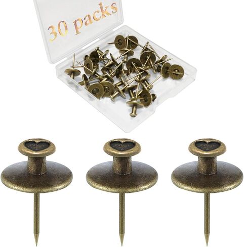 30 PCS Push Pins Picture Hanger Hooks, Double Headed Nails Push Pin Thumbtacks for Wall Hangings Picture, Decorative Small Hook Pins for Drywall Cork Board Home Office Photo Decorations (Bronze) in Saudi Arabia