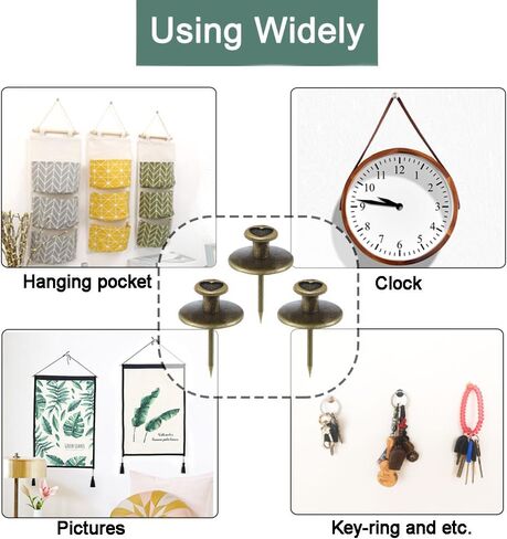 30 PCS Push Pins Picture Hanger Hooks, Double Headed Nails Push Pin Thumbtacks for Wall Hangings Picture, Decorative Small Hook Pins for Drywall Cork Board Home Office Photo Decorations (Bronze) in Saudi Arabia