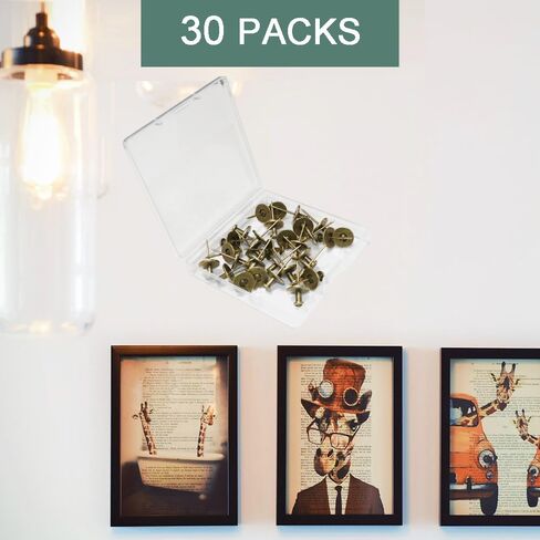 30 PCS Push Pins Picture Hanger Hooks, Double Headed Nails Push Pin Thumbtacks for Wall Hangings Picture, Decorative Small Hook Pins for Drywall Cork Board Home Office Photo Decorations (Bronze) in Saudi Arabia