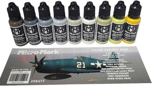 MicroMark USAAF Pacific WW2 Essential Acrylic Paint Set, 9 Colors, Made in USA, Military Aircraft Model Paint, 0.68 fl oz Bottles in Saudi Arabia