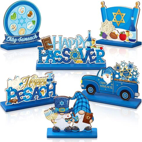 6 قطع من قطع مركزية لطاولة عيد الفصح السعيد من جيلين، خشبية Happy Pesach CHAG Sameach، زينة مركزية لطاولة عيد الفصح من أجل لوازم حفلات عيد الفصح ووجبة عيد الفصح وديكور المنزل (كلاسيكي) in Kuwait