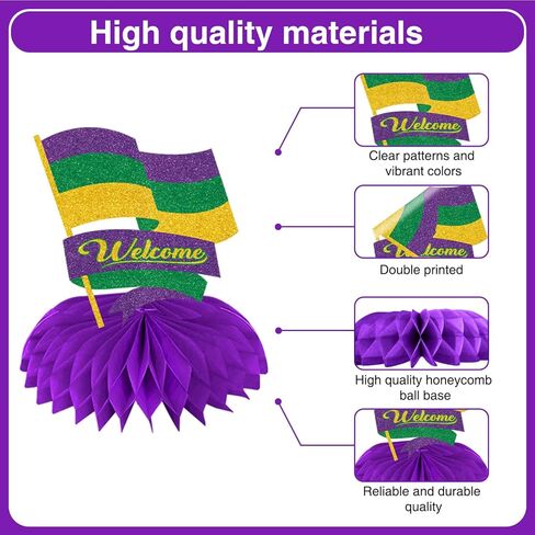 12 Pcs Mardi Gras Decorations Honeycomb Centerpieces, Glitter Mardi Gras Table Decorations, Mardi Gras Centerpieces for Tables, Mardi Gras Table Decor for Home Masquerade Masks Crown Signs Party in Saudi Arabia