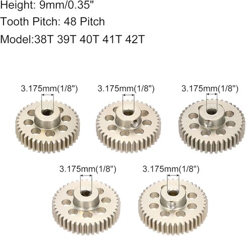 5Pcs 48P Pinion Gear Set 38T 39T 40T 41T 42T for 3.175 mm Shaft Aluminium Alloy Pinion Gear with Screws for RC Motor in Saudi Arabia