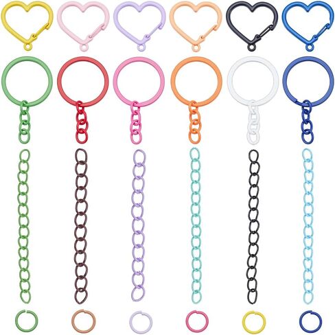NBEADS about 637 Pcs DIY Keychain Findings Kits, Colorful Heart Trigger Spring Rings Flat Round Key Rings and Jump Ring Chain Extender for DIY Craft Making Jewelry in Saudi Arabia