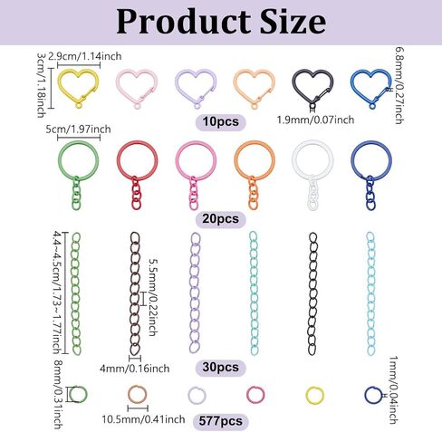 NBEADS about 637 Pcs DIY Keychain Findings Kits, Colorful Heart Trigger Spring Rings Flat Round Key Rings and Jump Ring Chain Extender for DIY Craft Making Jewelry in Saudi Arabia