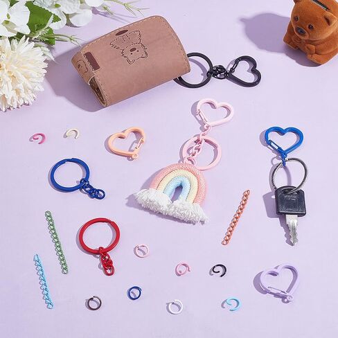 NBEADS about 637 Pcs DIY Keychain Findings Kits, Colorful Heart Trigger Spring Rings Flat Round Key Rings and Jump Ring Chain Extender for DIY Craft Making Jewelry in Saudi Arabia