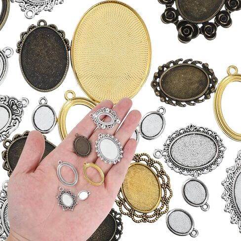 100 Gram Bezels for Resin Jewelry Making: 0.4-1.8 Inches Alloy Pendant Trays for Jewelry Making in Saudi Arabia