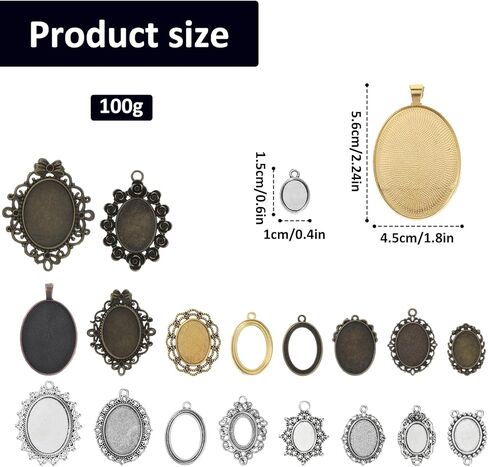 100 Gram Bezels for Resin Jewelry Making: 0.4-1.8 Inches Alloy Pendant Trays for Jewelry Making in Saudi Arabia