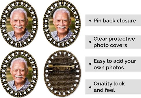 Groomsmen Memorial Photo Lapel Pins for Wedding Pack of 4 Bronze Gold Oval Picture Pins Funeral Remembrance Boutonniere with Photo Resizer in Saudi Arabia